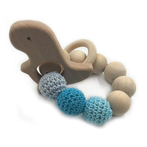 Amyster Crochet Untreated Beech Teether with Organic Wood Mickey Mouse Toy Wood Bracelet