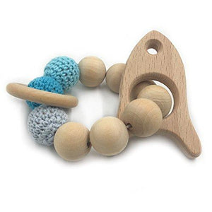 Amyster Crochet Untreated Beech Teether with Organic Wood Mickey Mouse Toy Wood Bracelet