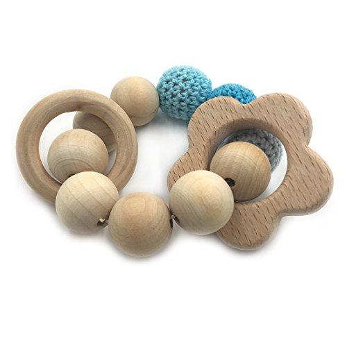 Amyster Crochet Untreated Beech Teether with Organic Wood Mickey Mouse Toy Wood Bracelet