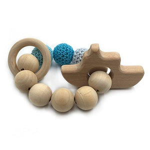 Amyster Crochet Untreated Beech Teether with Organic Wood Mickey Mouse Toy Wood Bracelet