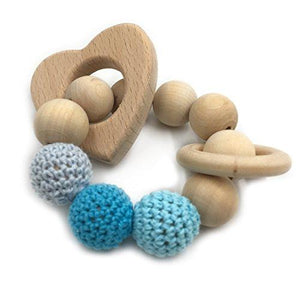 Amyster Crochet Untreated Beech Teether with Organic Wood Mickey Mouse Toy Wood Bracelet