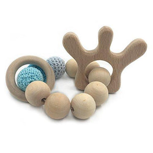 Amyster Crochet Untreated Beech Teether with Organic Wood Mickey Mouse Toy Wood Bracelet