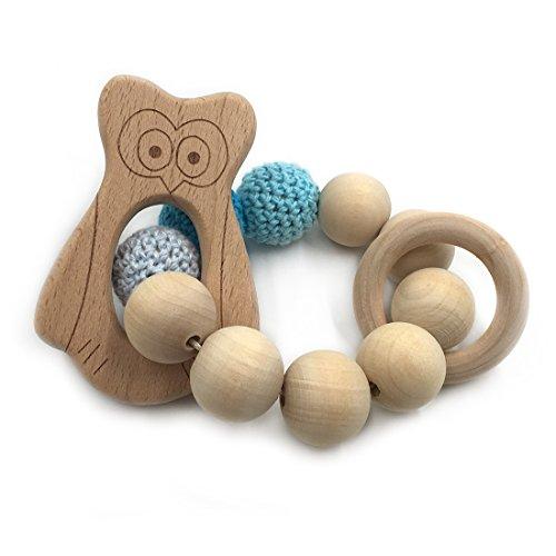 Amyster Crochet Untreated Beech Teether with Organic Wood Mickey Mouse Toy Wood Bracelet