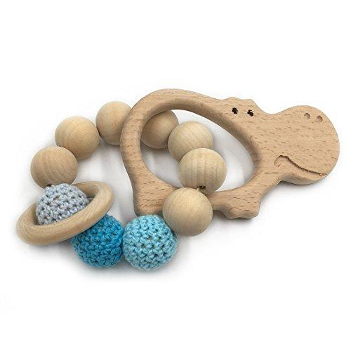 Amyster Crochet Untreated Beech Teether with Organic Wood Mickey Mouse Toy Wood Bracelet