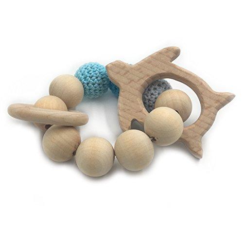 Amyster Crochet Untreated Beech Teether with Organic Wood Mickey Mouse Toy Wood Bracelet