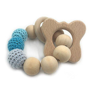 Amyster Crochet Untreated Beech Teether with Organic Wood Mickey Mouse Toy Wood Bracelet