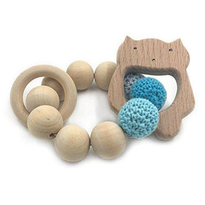 Amyster Crochet Untreated Beech Teether with Organic Wood Mickey Mouse Toy Wood Bracelet