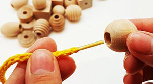 25 Natural Wood Blocks Lacing Beads by Skoolzy - Montessori Materials Preschool Toys Waldorf Motor Skills Stacking Building OT