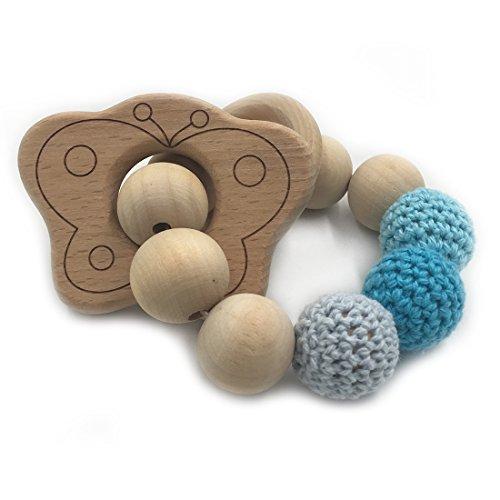 Amyster Crochet Untreated Beech Teether with Organic Wood Mickey Mouse Toy Wood Bracelet