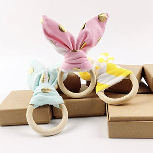 6pc Wood Teething Rings Bunny Ear Teething Wooden Ring Gift Set Organic Bunny Ear Organic Wood Teether Ring Infant Toy Baby Teether Toys