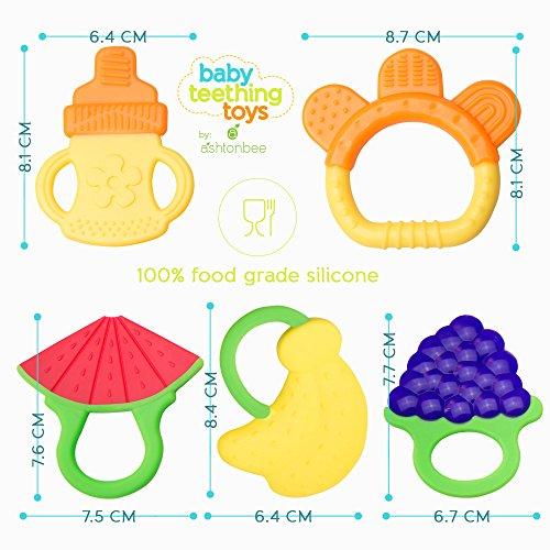Baby Teething Toys - BPA Free Natural Organic Freezer Safe Teether Set for 3 to 12 Months Babies, Infants, Toddlers by Ashtonbee (5 Pack)