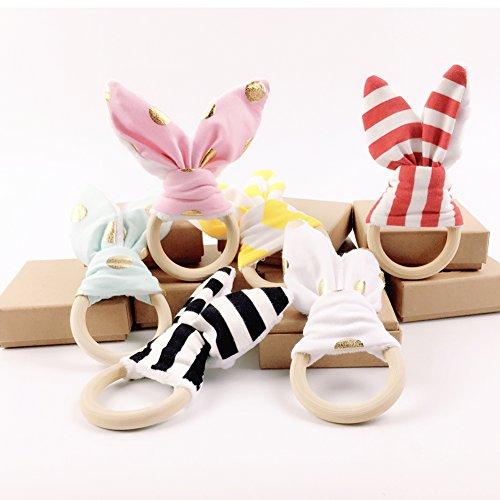 6pc Wood Teething Rings Bunny Ear Teething Wooden Ring Gift Set Organic Bunny Ear Organic Wood Teether Ring Infant Toy Baby Teether Toys