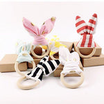 6pc Wood Teething Rings Bunny Ear Teething Wooden Ring Gift Set Organic Bunny Ear Organic Wood Teether Ring Infant Toy Baby Teether Toys