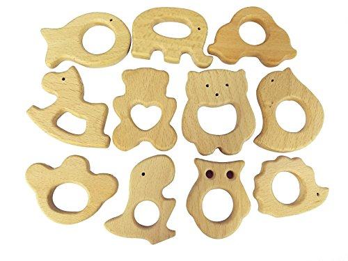 Bettewoo Nature Baby Teething Pendant Toy 11pcs Eco-friendly Organic Wood Teething Holder DIY Nursing Wood Animal Baby Gift