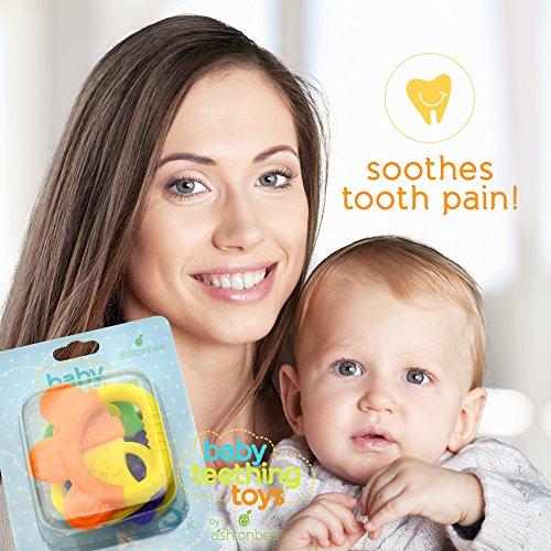 Baby Teething Toys - BPA Free Natural Organic Freezer Safe Teether Set for 3 to 12 Months Babies, Infants, Toddlers by Ashtonbee (5 Pack)