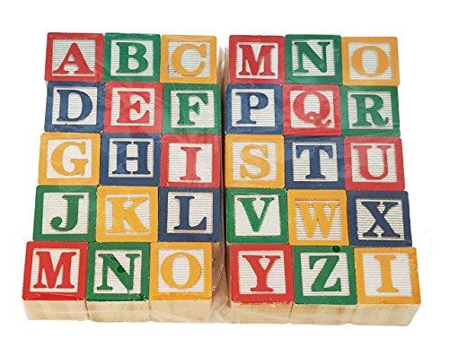 30 Alphabet Blocks with Letters Colors by Skoolzy. Wooden ABC Toddler, Preschool & Kindergarten Building Toy. Wood Reading Stacking with Carrying Tote