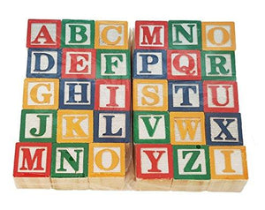 30 Alphabet Blocks with Letters Colors by Skoolzy. Wooden ABC Toddler, Preschool & Kindergarten Building Toy. Wood Reading Stacking with Carrying Tote