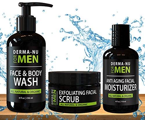 All-In-One Anti Aging Daily Skincare Set for Men - Gentleman's Grooming Kit - Unclogs Pores, Fights Acne and for Ingrown Hair Prevention - 3 Piece Set