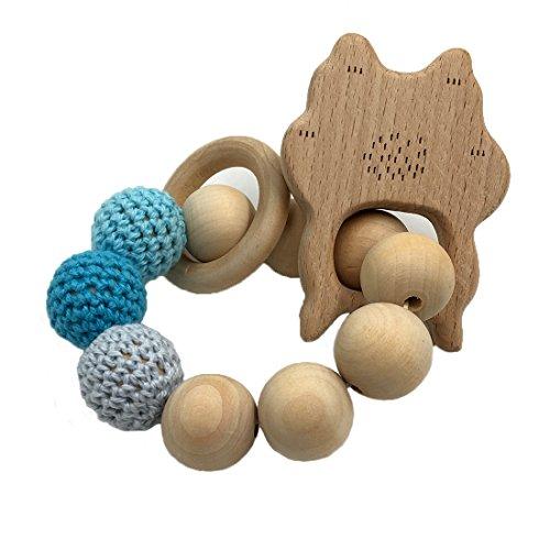 Amyster Crochet Untreated Beech Teether with Organic Wood Mickey Mouse Toy Wood Bracelet