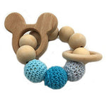 Amyster Crochet Untreated Beech Teether with Organic Wood Mickey Mouse Toy Wood Bracelet