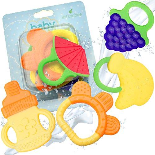 Baby Teething Toys - BPA Free Natural Organic Freezer Safe Teether Set for 3 to 12 Months Babies, Infants, Toddlers by Ashtonbee (5 Pack)